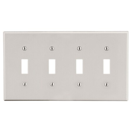 Hubbell Wiring Device-Kellems Wallplate, 4-Gang, 4) Toggle, Light Almond P4LA